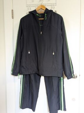 Everlast Black Hooded Reversible Windbreaker Set with Green Stripe